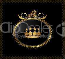gold ornament with crown on black background