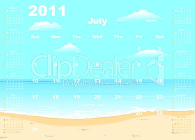 American calendar 2011 with tropic beach