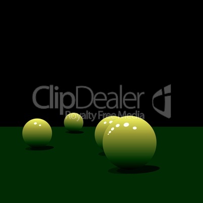 Glossy pool balls on the green velvet