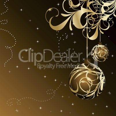 Christmas floral card with gold ball