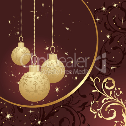 Christmas floral card with gold ball