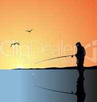 Realistic illustration fishing on lake