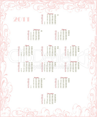 "European floral calendar 2011, starting from Mondays"