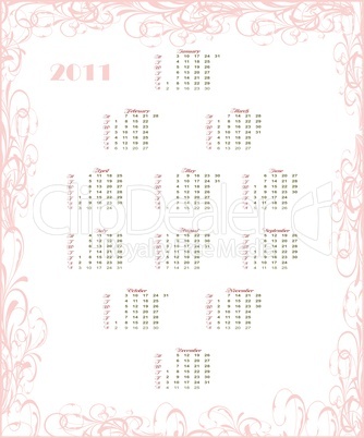 European floral calendar 2011, starting from Mondays