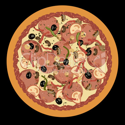 Realistic illustration pizza on black background