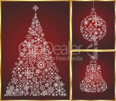 "christmas set pine, ball and bell"