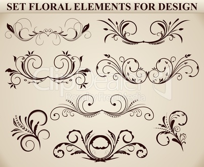 Set of ornate floral element