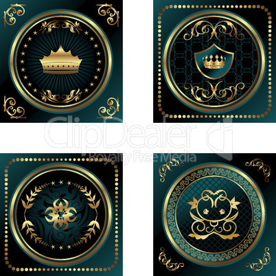 set blue dark gold-framed labels