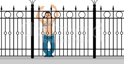 Illustration girl behind a fence