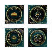 set blue dark gold-framed labels