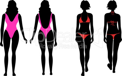 Silhouettes of women in bathing suit