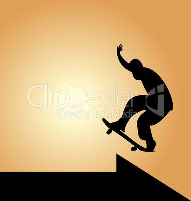 Illustration of black silhouette skateboard man and arrow