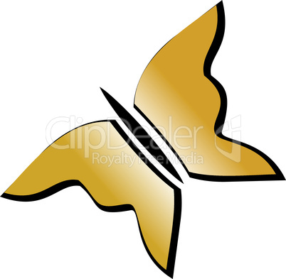 Illustration gold butterfly of white background