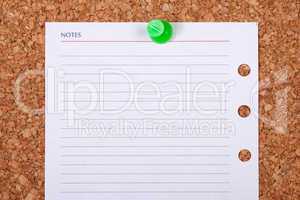 Blank Paper Note on Corkboard