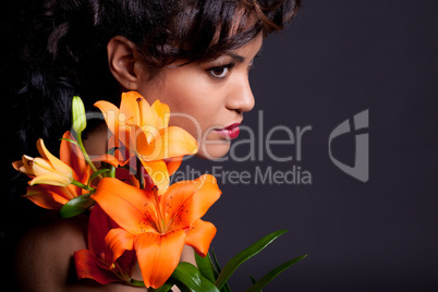 Pretty Woman with Lily Flowers