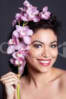 Pretty Woman with Orchid Flower