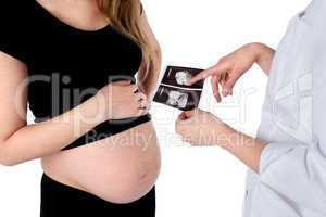 Pregnant Woman and Doctor with an Ultrasound Scan