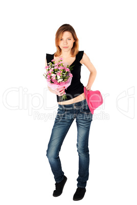 Slim Young Woman with Flowers