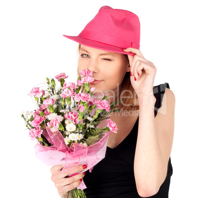 Pretty Woman Posing with Flowers