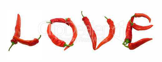 Love text composed of chili peppers