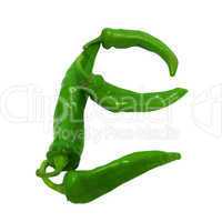 Letter E composed of green peppers