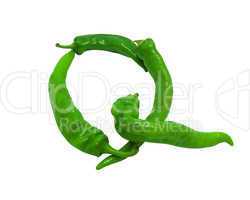 Letter Q composed of green peppers