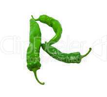 Letter R composed of green peppers