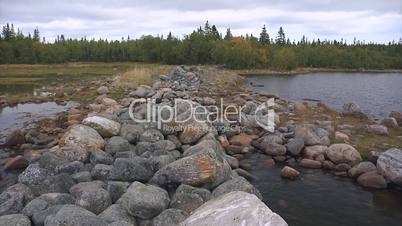 Oxbow lake and stones