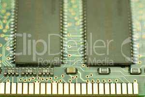 computer chips on circuit board with connector