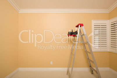 Empty Room with Ladder, Paint Tray and Rollers