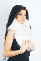 Girl wearing white fur