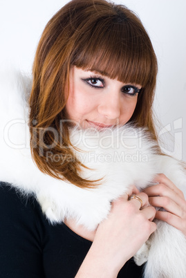 Girl wearing white fur