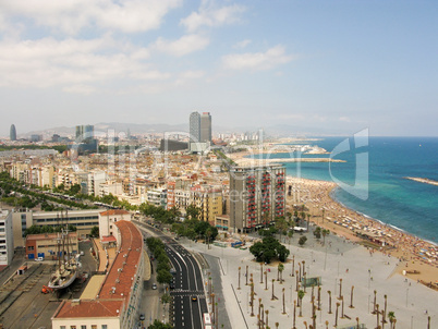 Beach and cityscape of Barcelona