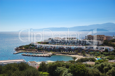 Beach and villas of luxury hotel, Crete, Greece