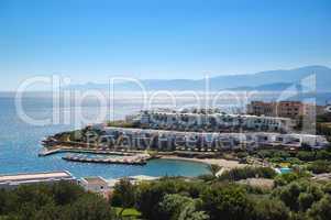 Beach and villas of luxury hotel, Crete, Greece