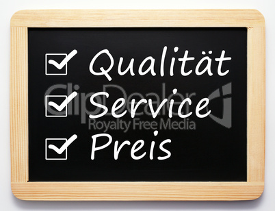 Qualität / Service / Preis - Business Konzept
