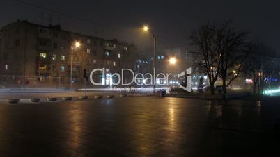 time lapse in night streets of Dnepropetrovsk.