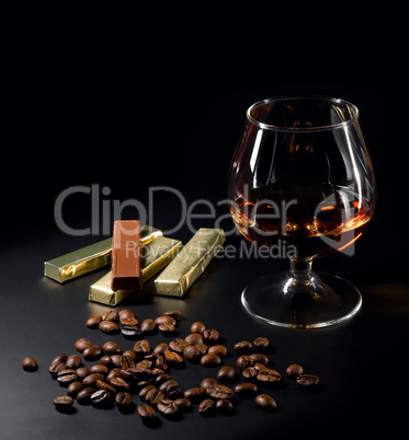 Cognac and coffe beans