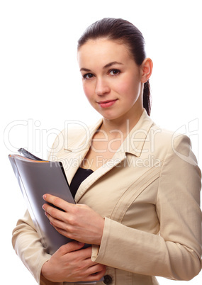 Young brunette woman with folders