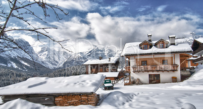 Snowy Landscape of Italian Alps on Winter