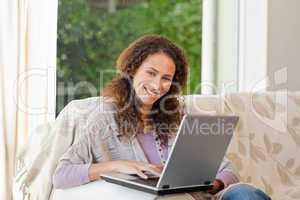 Woman working on her laptop