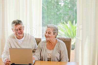 Senior couple looking at their laptop