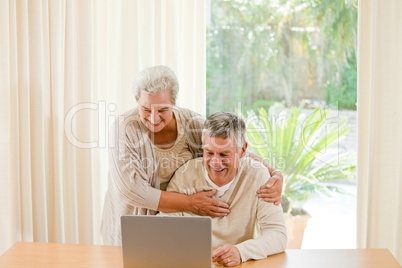 Senior couple looking at their laptop