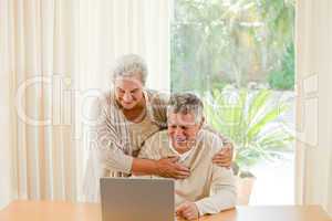 Senior couple looking at their laptop