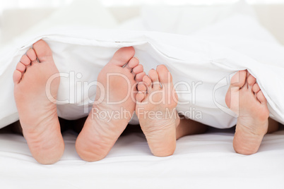 Family's feet in the bed