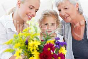 Radiant family with flowers