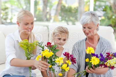 Radiant family with flowers