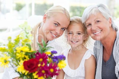 Radiant family with flowers