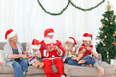 Santa Claus with a happy family