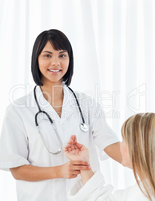 Senior talking with her nurse